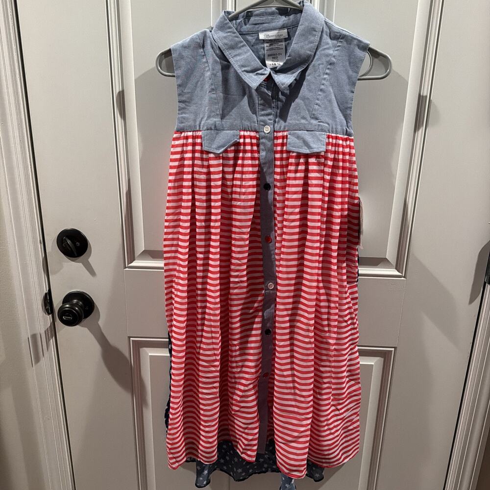 Bonnie Jean Red White Blue Star Striped Dress Girls Size 18 1/2 Patriotic NWT!